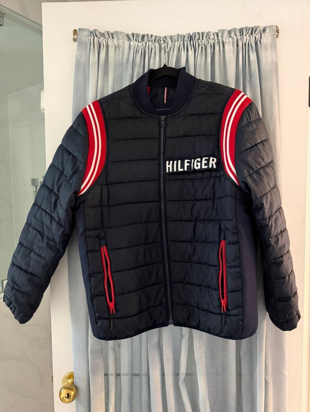 Tommy Hilfiger Navy Puffer Jacket with Red Trim